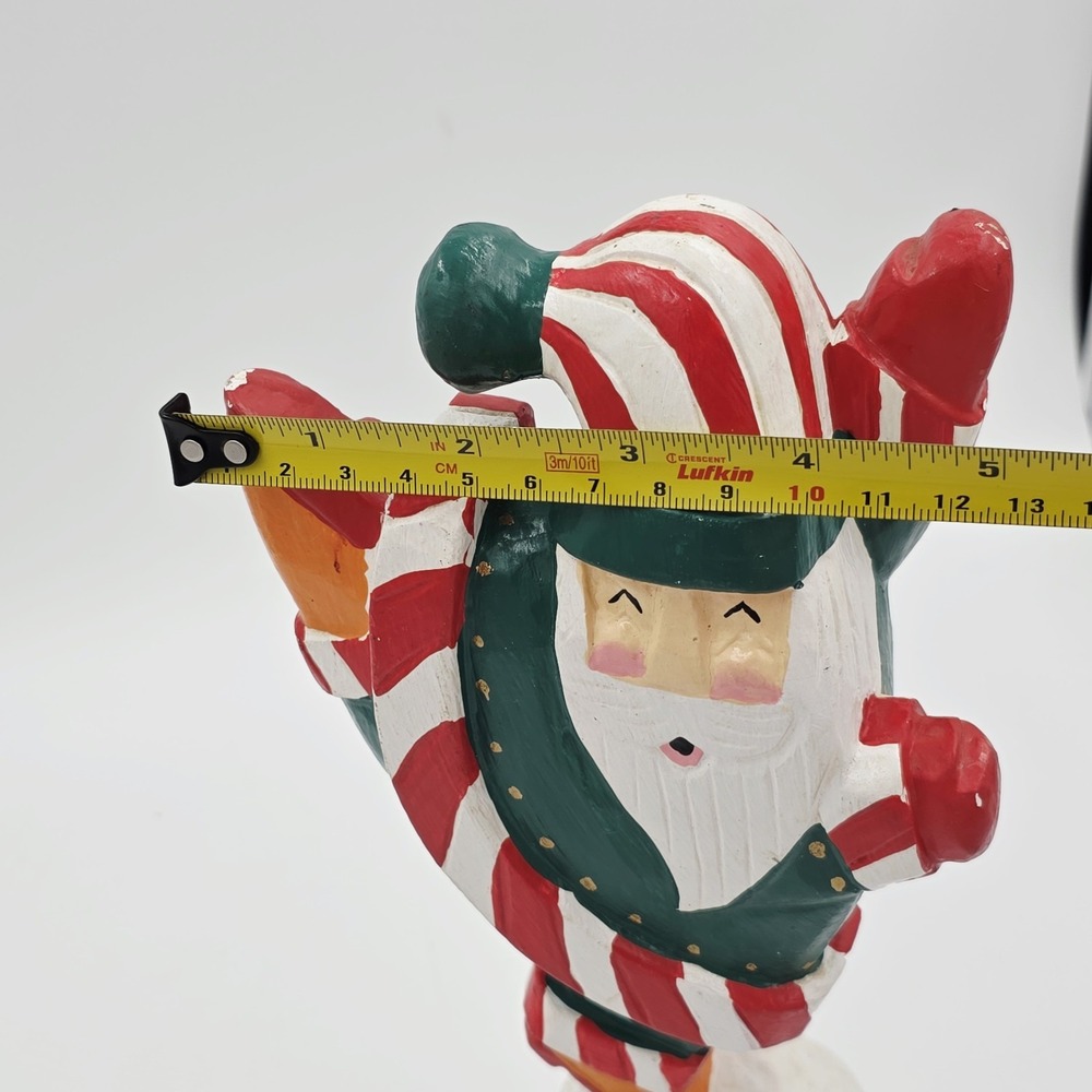 Vintage Hand-carved Jolly Santa On A Platform Snowball Happy Red White Green 10" - Picture 8 of 9